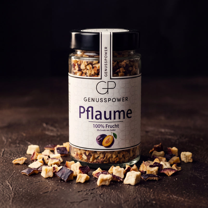 Pflaume — Dunkel süß. Luftig & knusprig.