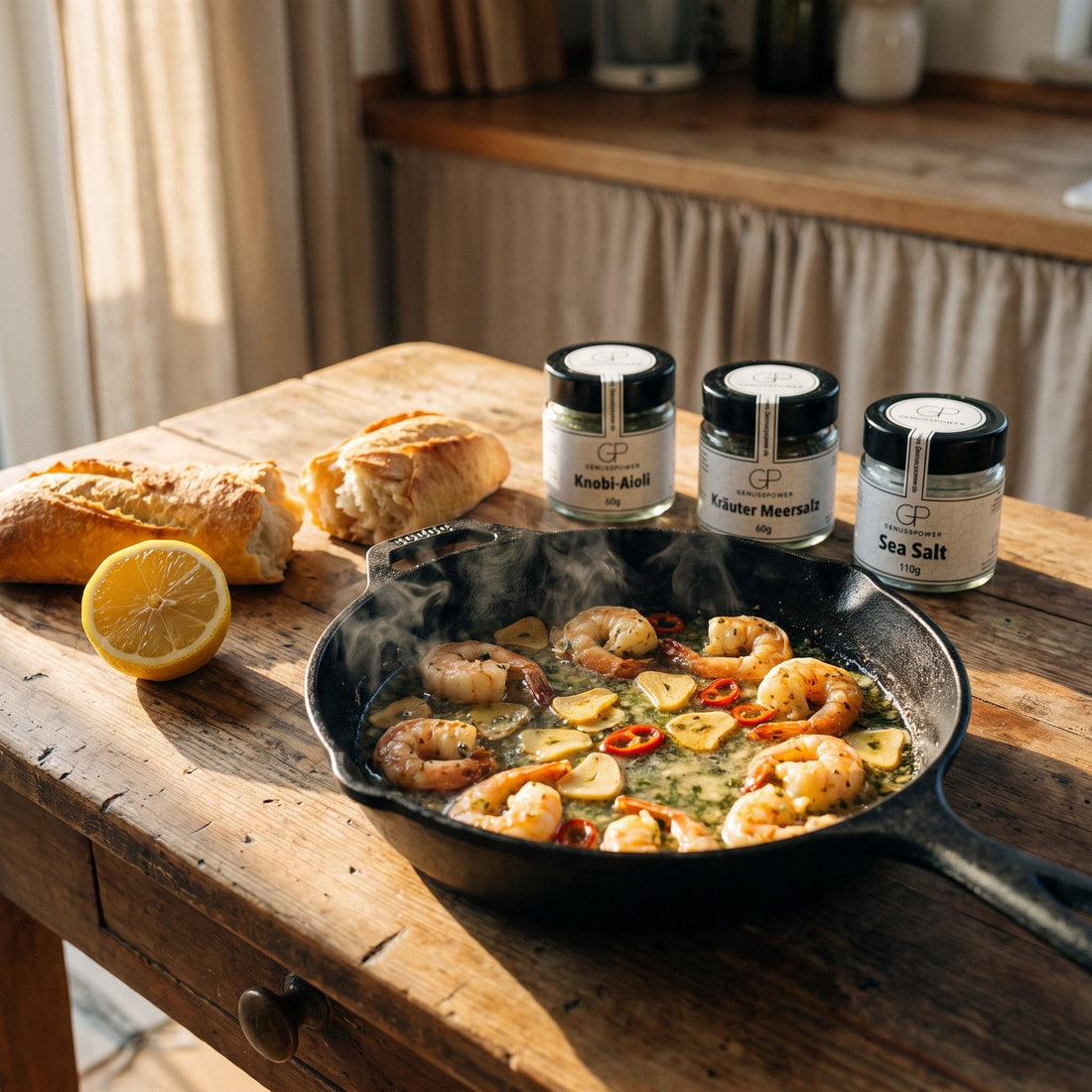 Gambas in Knoblauchöl, Set Landgang