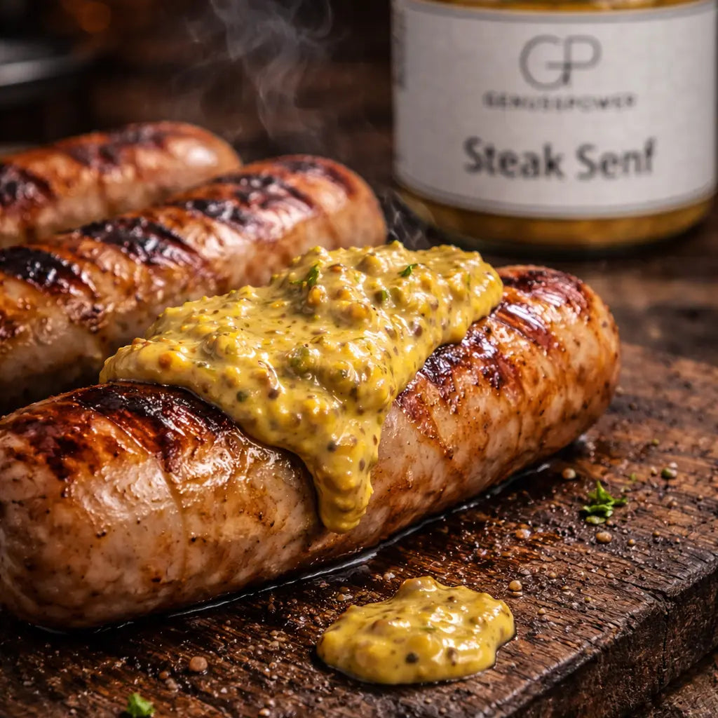 Steak Senf Würzig pfeffrig und gemacht für gutes Fleisch