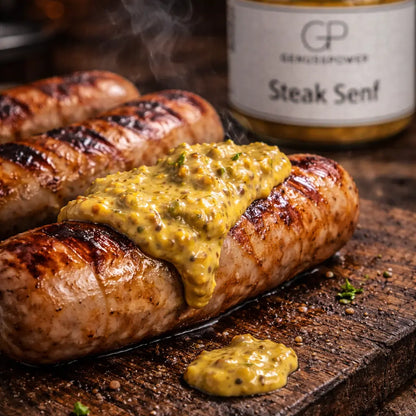 Steak Senf Würzig pfeffrig und gemacht für gutes Fleisch
