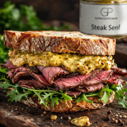 Steak Senf Würzig pfeffrig und gemacht für gutes Fleisch