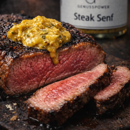 Steak Senf Würzig pfeffrig und gemacht für gutes Fleisch