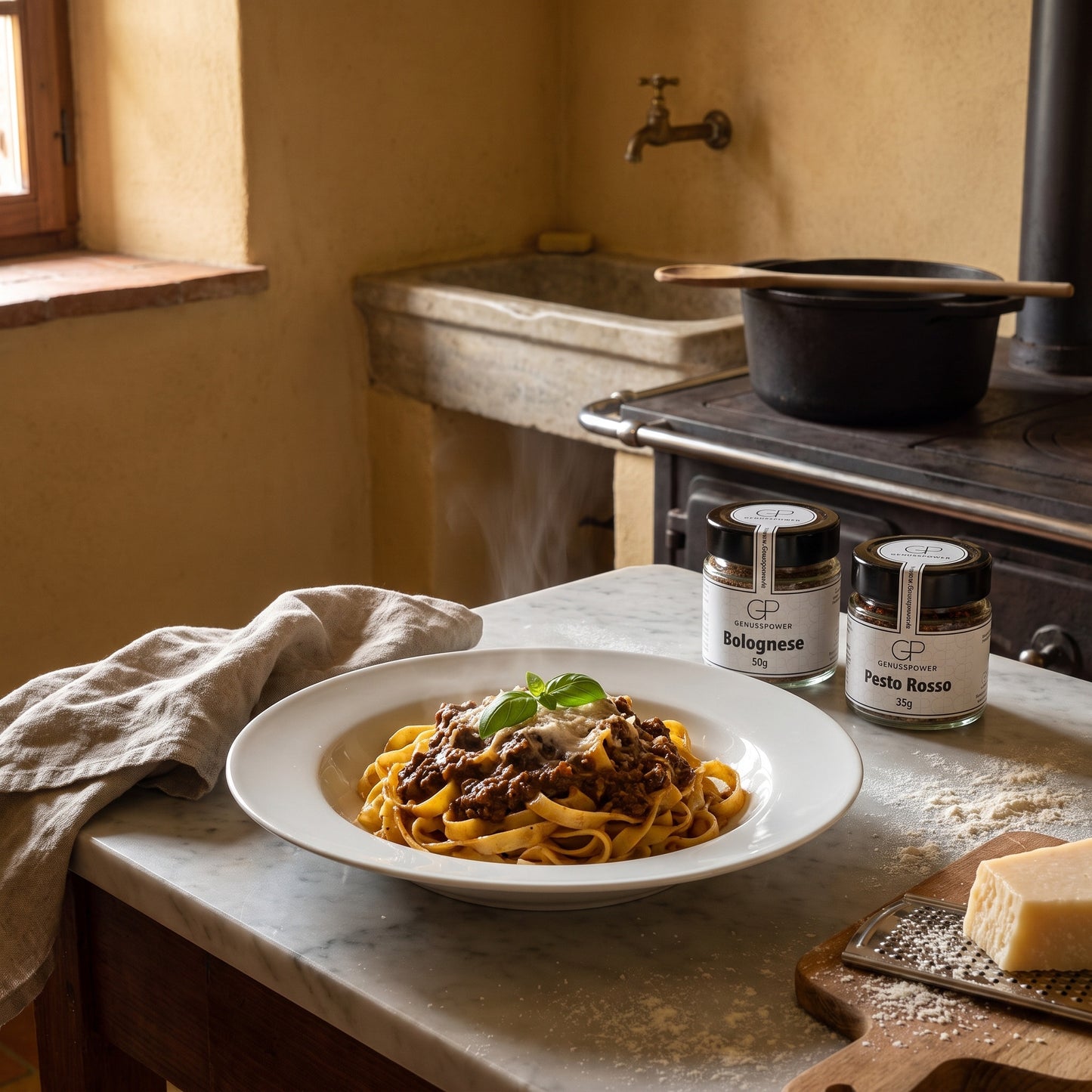 Kurzurlaub – Tagliatelle mit langsam geschmortem Ragù und geriebenem Käse