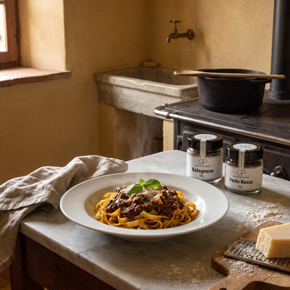 Kurzurlaub – Tagliatelle mit langsam geschmortem Ragù und geriebenem Käse